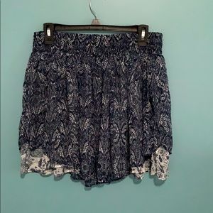 Navy and white print layered mini skirt